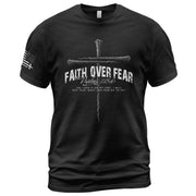 Faith Based Christian Tee Shirts, Faith Over Fear Psalm 118:6 Cross - Christian Shirts for Men - Rust Field Wear