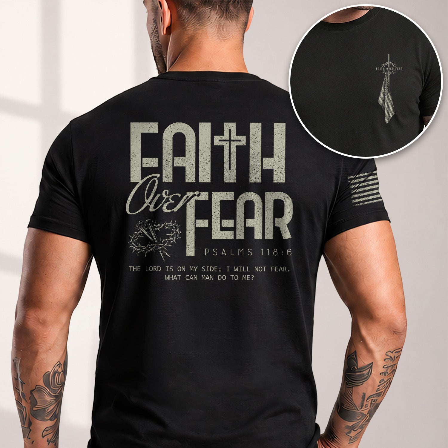 Christian Shirts for Men - Faith Over Fear Psalm 118:6 Crown of Thorns, Christian Tee Shirts - Rust Field Wear