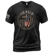 Christian Shirts for Men, Jesus The Way The Truth The Life American Flag Cross and Crown of Thorns - Christian Tee Shirts - Rust Field Wear