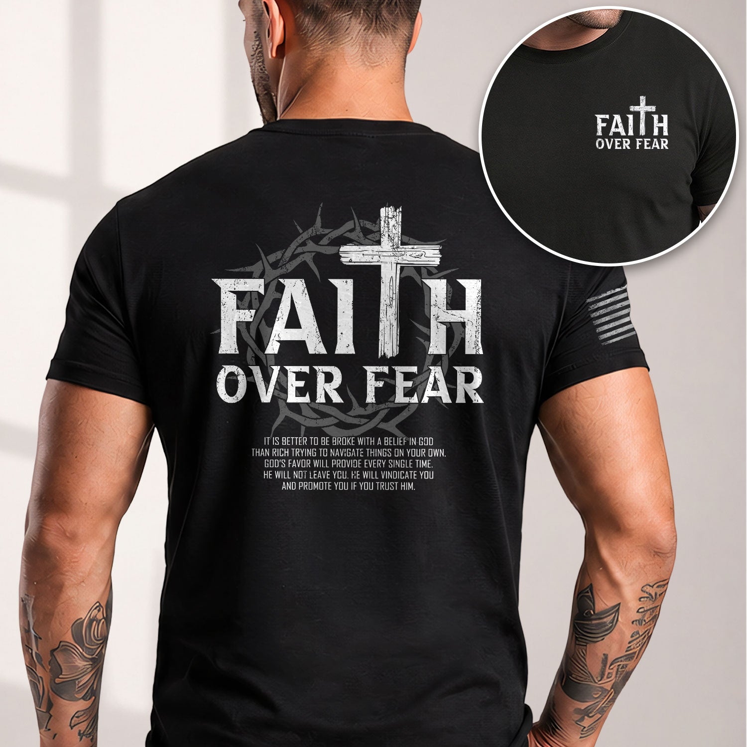 Faith Based Christian Tee Shirts, Faith Over Fear Wooden Cross Crown Christian - Christian Shirts for Men - Rust Field Wear