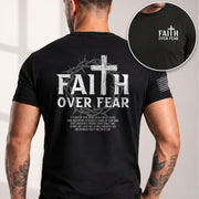 Faith Based Christian Tee Shirts, Faith Over Fear Wooden Cross Crown Christian - Christian Shirts for Men - Rust Field Wear