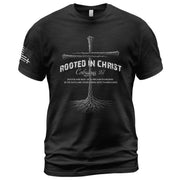 Rooted In Christ Christian Colossians 2:7 Bible Verse, Christian Tee Shirts - Faith Shirts for Men - Rust Field Wear
