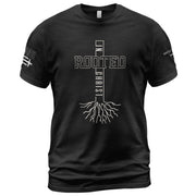 Rooted In Christ Bold Cross Roots Christian, Christian Tee Shirts - Faith Shirts for Men - Rust Field Wear