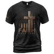 Faith Over Fear Wooden Cross American Flag Christian - Christian Shirts for Men, Faith Based Christian Tee Shirts - Rust Field Wear