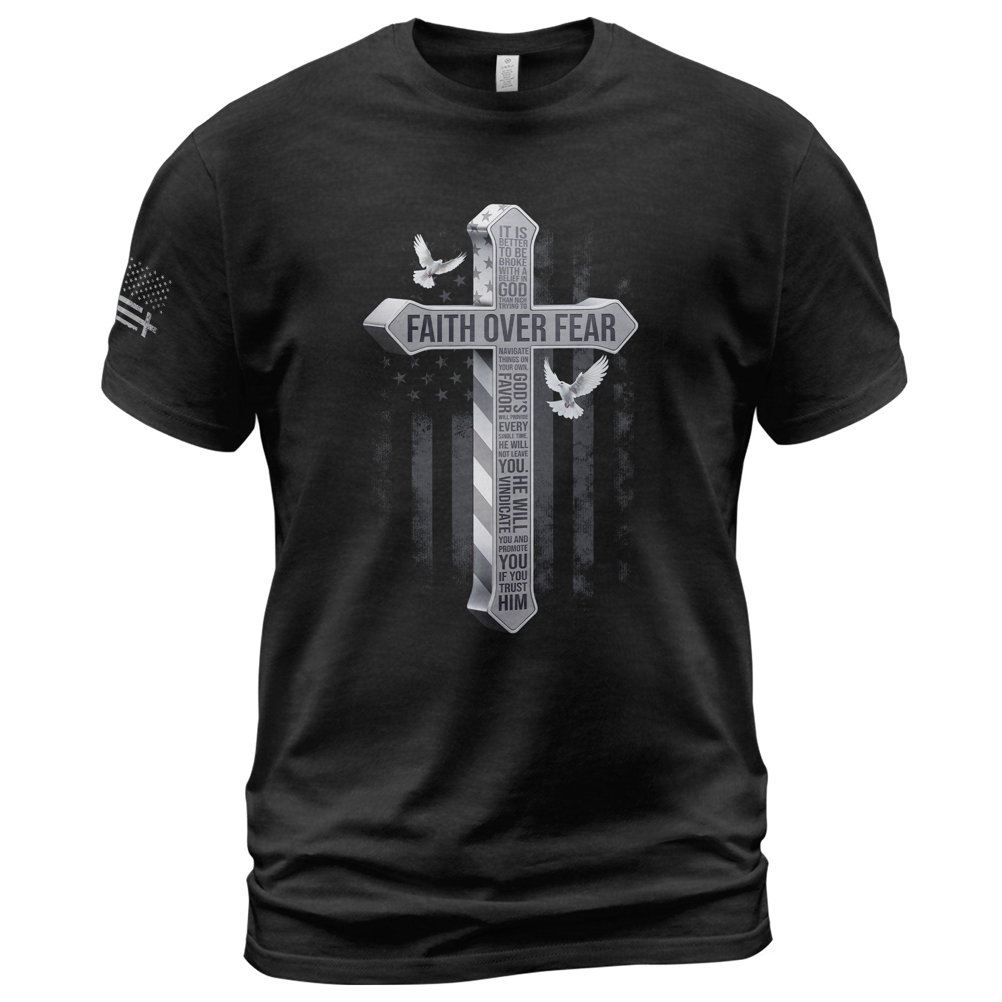 Faith Over Fear American Flag Cross Dove Christian, Christian Shirts for Men - Christian Tee Shirts - Rust Field Wear