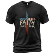 Christian Tee Shirts, Faith Over Fear USA Flag Cross Christian - Christian Shirts for Men - Rust Field Wear