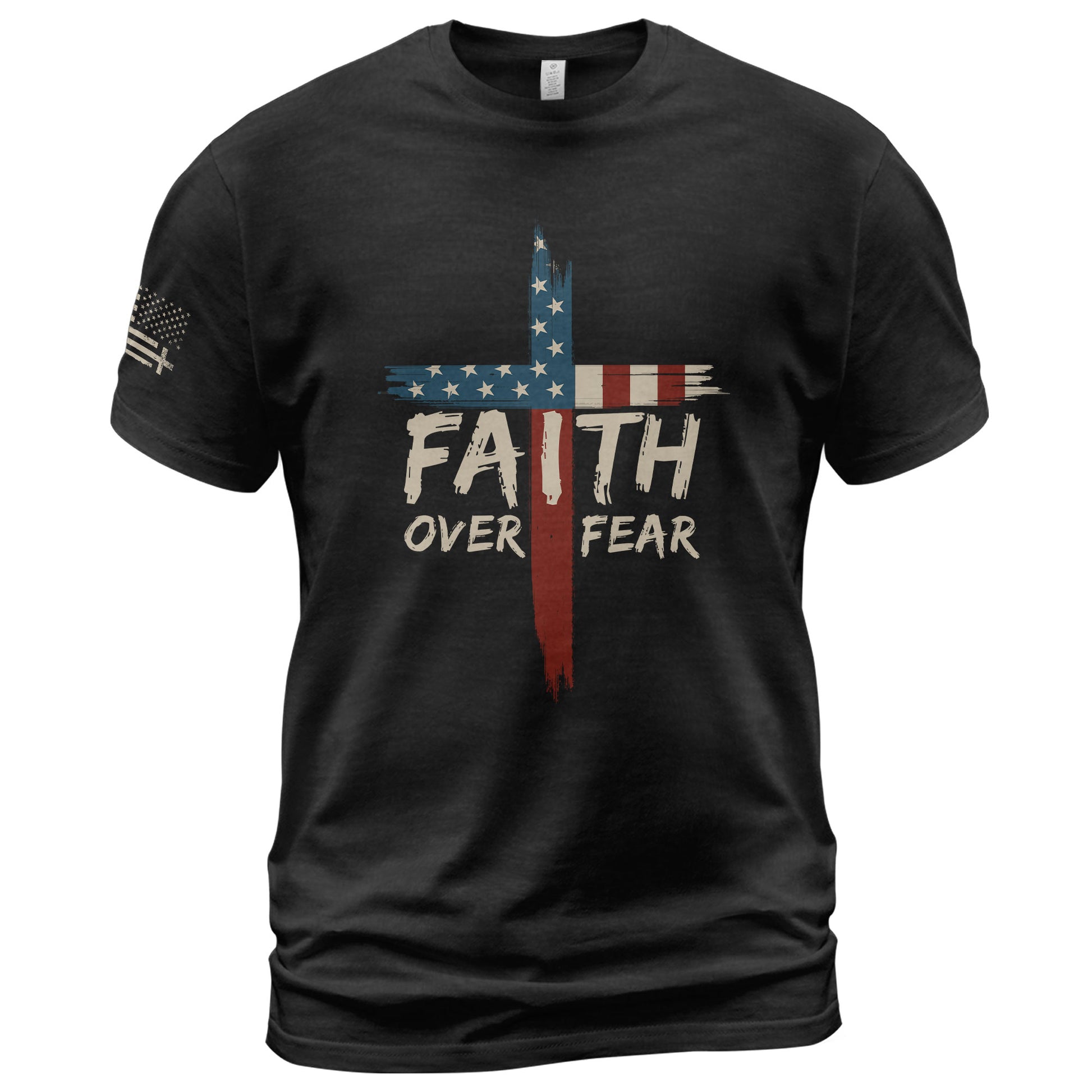 Christian Tee Shirts, Faith Over Fear USA Flag Cross Christian - Christian Shirts for Men - Rust Field Wear