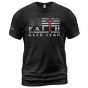 Faith Over Fear USA Flag Red Cross Christian - Christian Tee Shirts, Christian Shirts for Men - Rust Field Wear