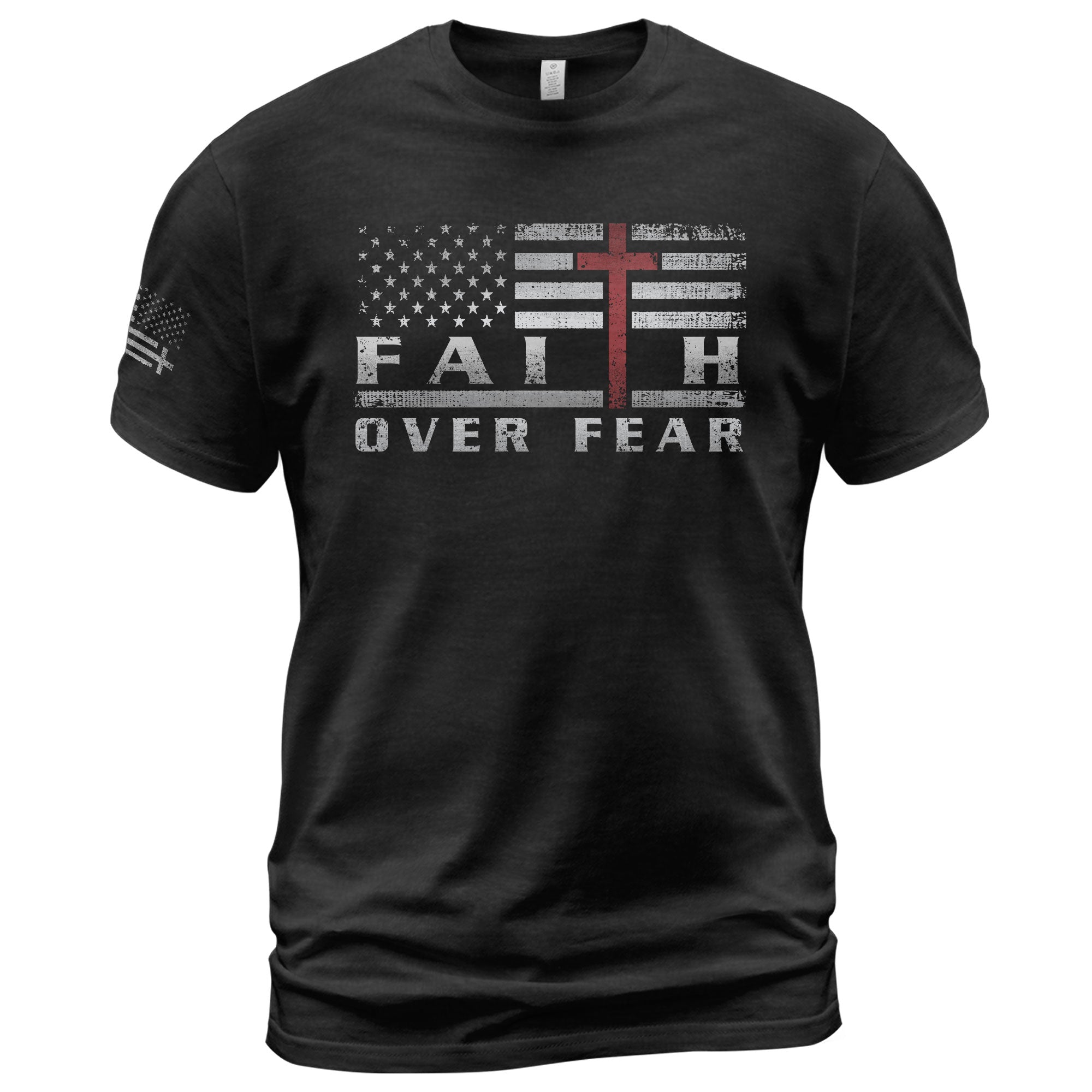 Faith Over Fear USA Flag Red Cross Christian - Christian Tee Shirts, Christian Shirts for Men - Rust Field Wear
