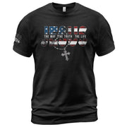 Jesus The Way The Truth The Life USA Flag Rosary Cross Christian, Christian Tee Shirts - Faith Shirts for Men - Rust Field Wear