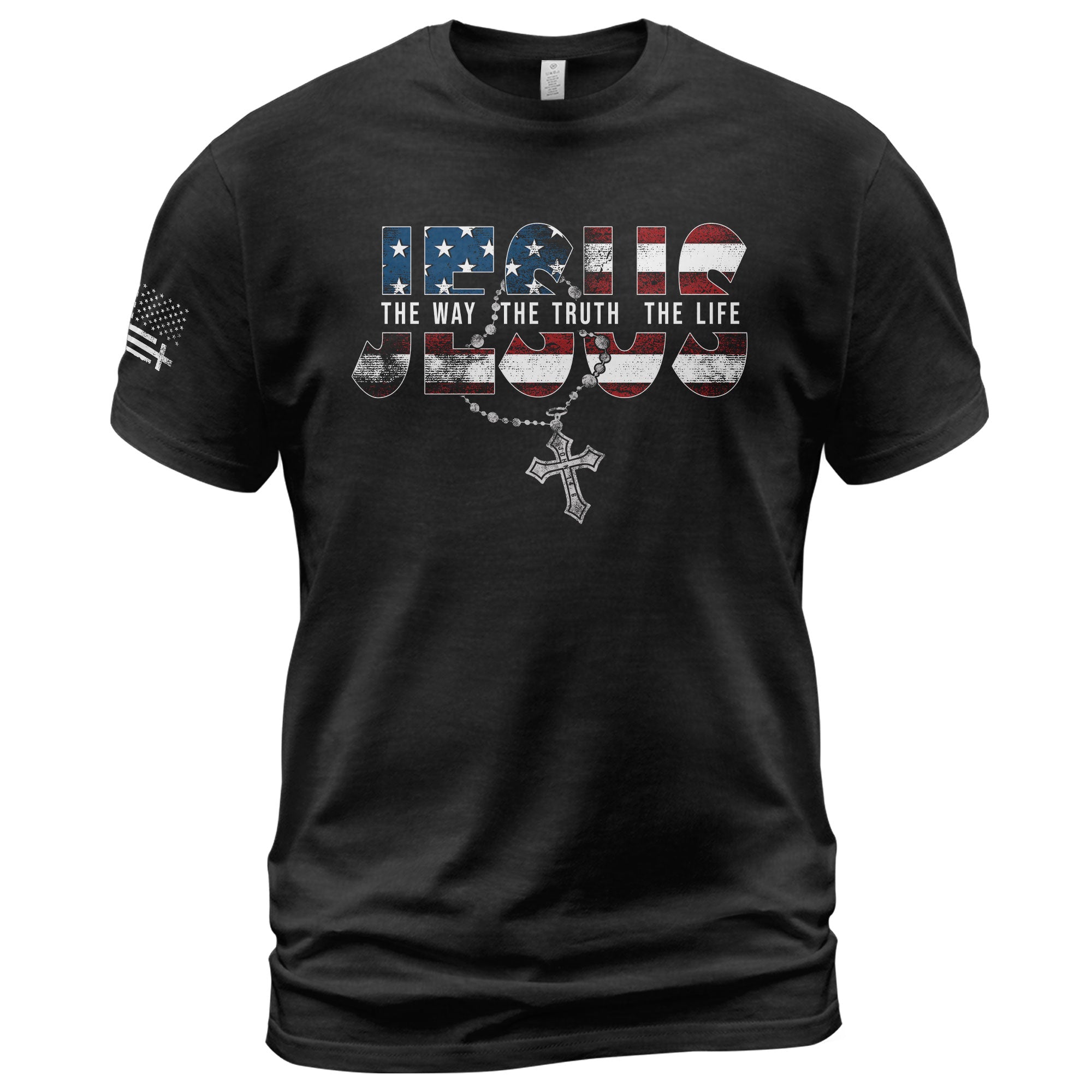 Jesus The Way The Truth The Life USA Flag Rosary Cross Christian, Christian Tee Shirts - Faith Shirts for Men - Rust Field Wear