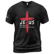 Faith Based Christian Tee Shirts, Jesus The Way The Truth The Life Red Cross Christian - Christian Shirts for Men - Rust Field Wear