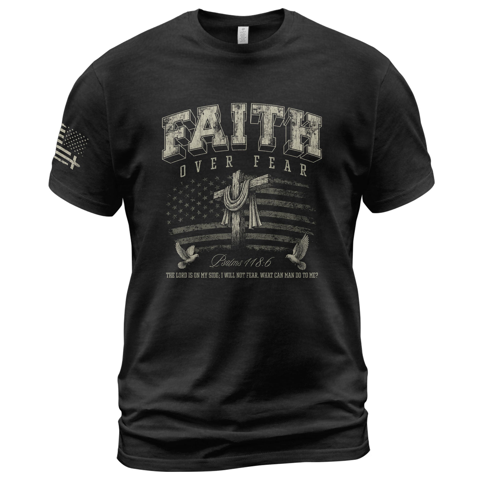 Christian Shirts for Men - Faith Over Fear American Flag Cross Doves Psalms 118:6 Christian, Christian Tee Shirts - Rust Field Wear