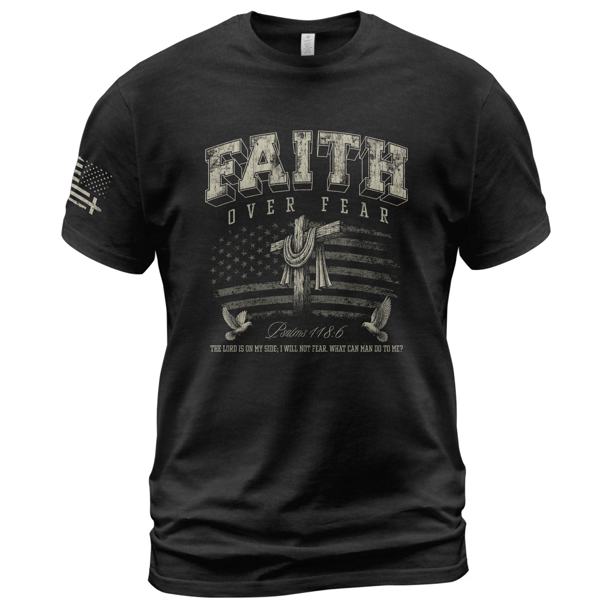Christian Shirts for Men - Faith Over Fear American Flag Cross Doves Psalms 118:6 Christian, Christian Tee Shirts - Rust Field Wear
