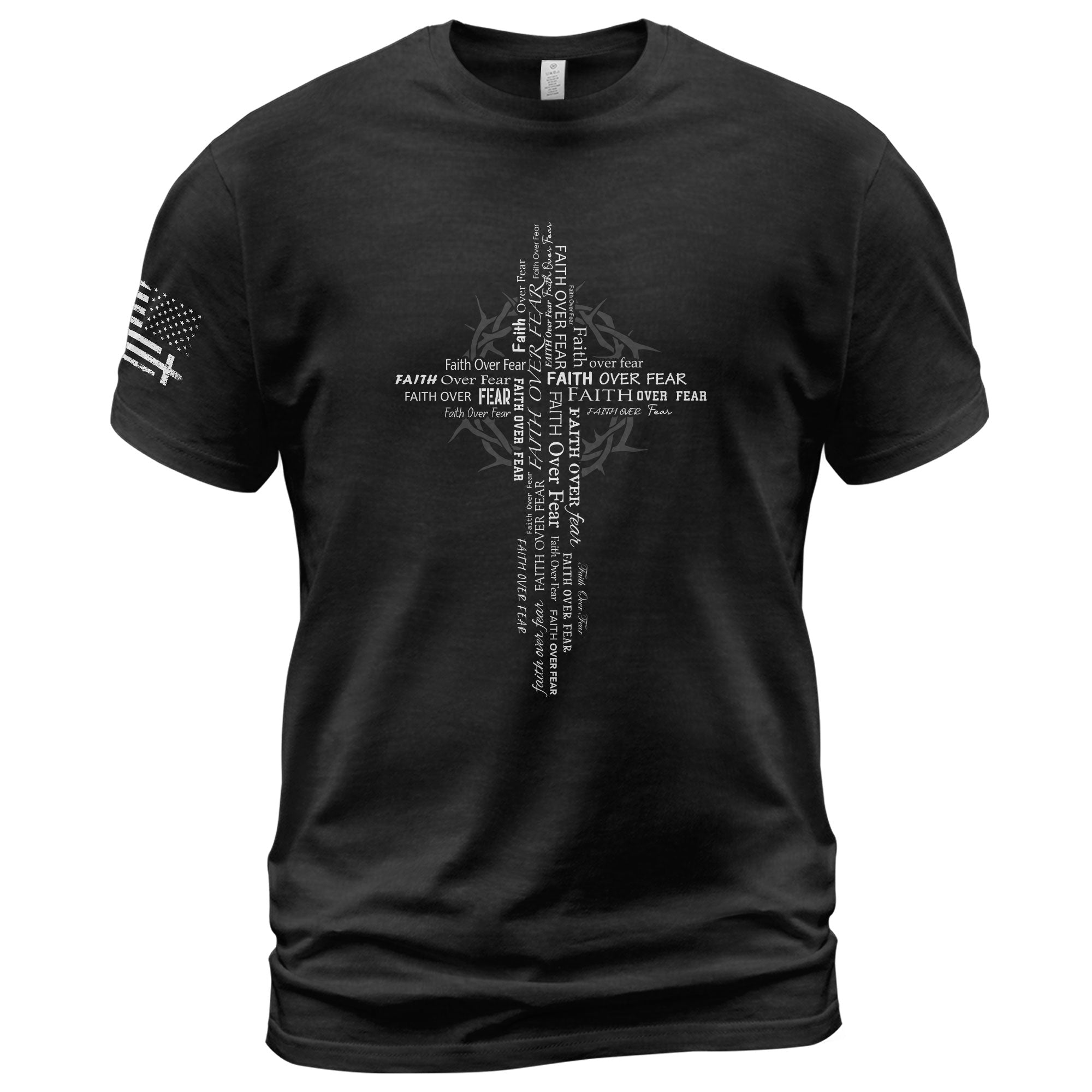 Faith Based Christian Tee Shirts, Faith Over Fear Typography Cross Christian - Christian Shirts for Men - Rust Field Wear