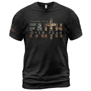 Faith Over Fear Lion Cross American Flag Psalms 118:6 Christian, Christian Tee Shirts - Faith Shirts for Men - Rust Field Wear