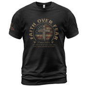 Faith Based Christian Tee Shirts, Faith Over Fear Cross American Flag Vintage Psalms 118:6 Christian - Christian Shirts for Men - Rust Field Wear