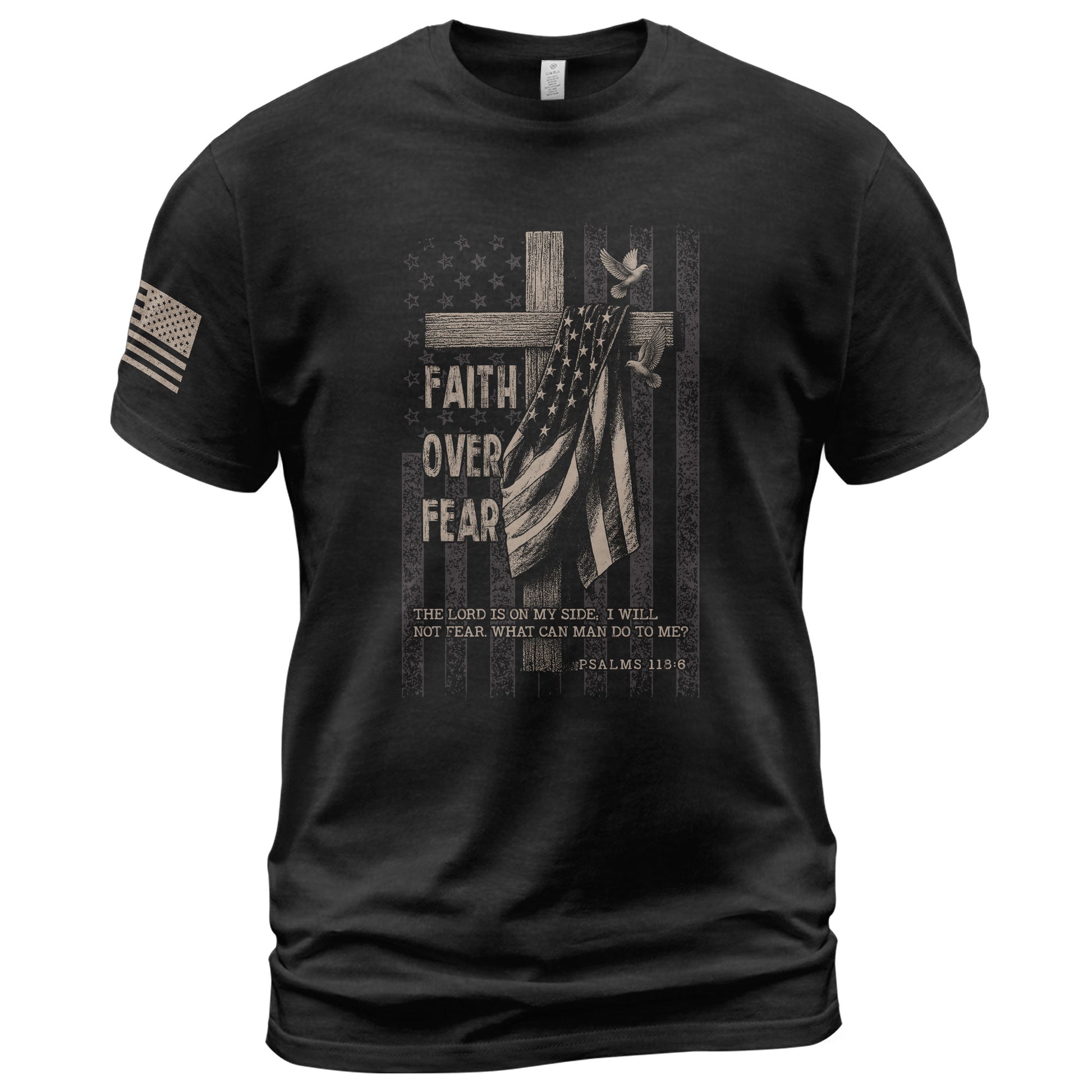 Faith Over Fear Cross With American Flag Psalms 118:6 Christian - Christian Shirts for Men, Faith Based Christian Tee Shirts - Rust Field Wear