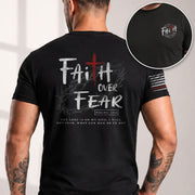 Christian Tee Shirts, Faith Over Fear Cross Crown of Thorns Psalms 118:6 Christian - Christian Shirts for Men - Rust Field Wear