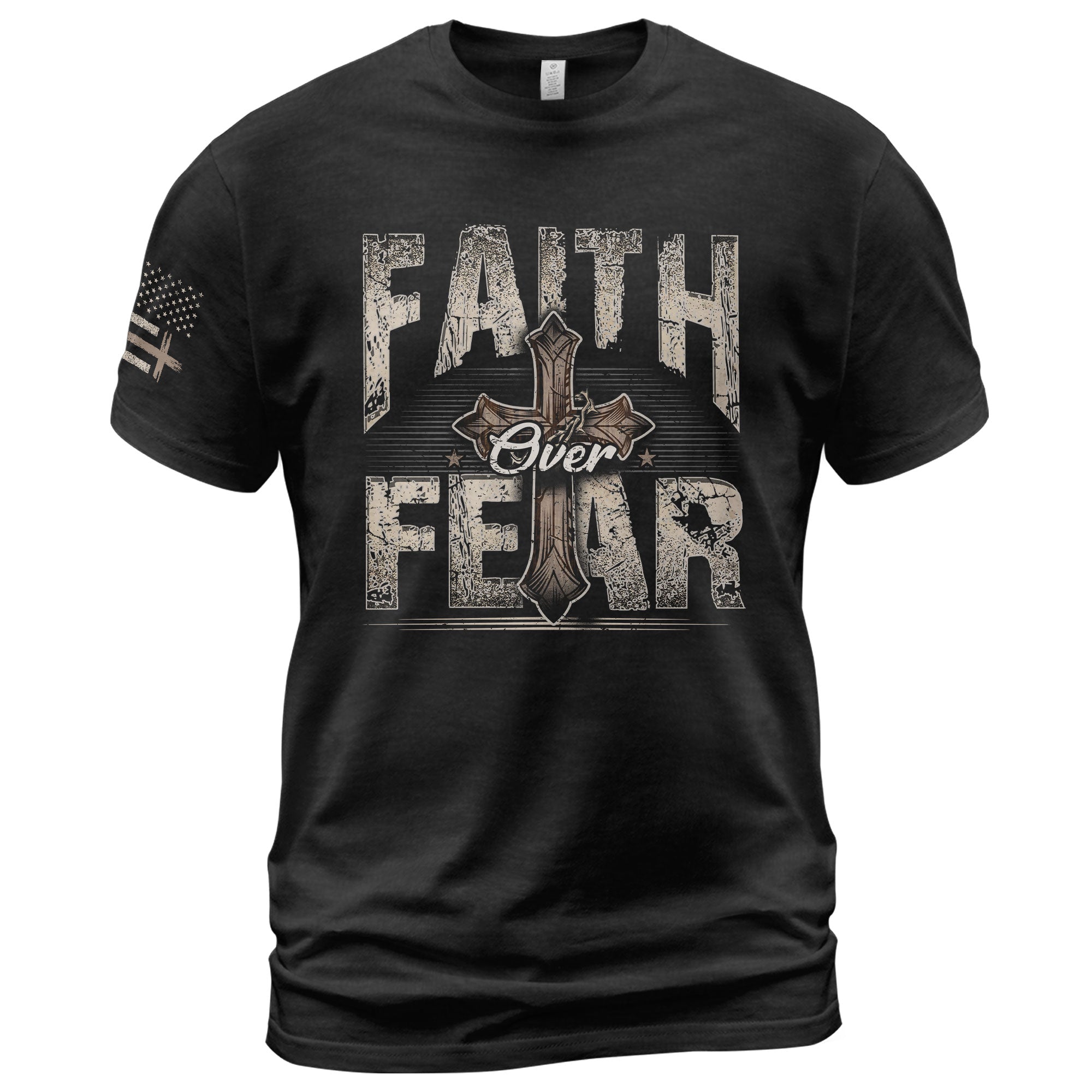 Faith Over Fear Christian Vintage Cross Crown Design, Christian Shirts for Men - Christian Tee Shirts - Rust Field Wear