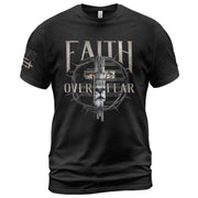 Faith Over Fear Christian Lion Cross Crown Design - Christian Tee Shirts, Christian Shirts for Men - Rust Field Wear