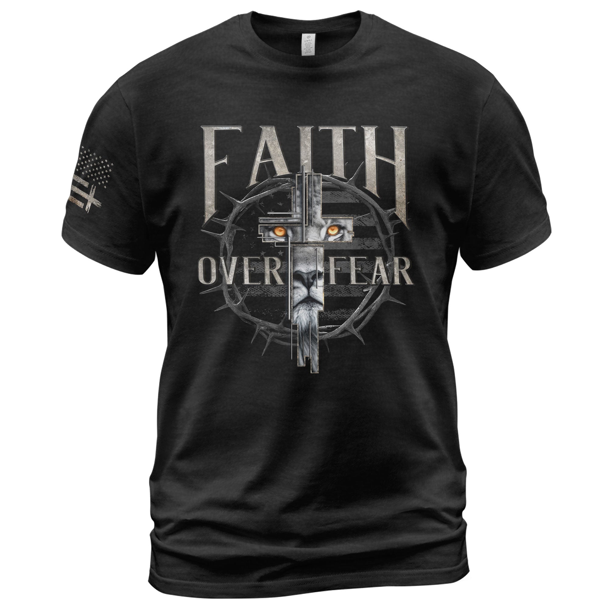 Faith Over Fear Christian Lion Cross Crown Design - Christian Tee Shirts, Christian Shirts for Men - Rust Field Wear