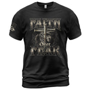 Christian Shirts for Men, Faith Over Fear Christian Lion Jesus Cross Crown Design - Christian Tee Shirts - Rust Field Wear