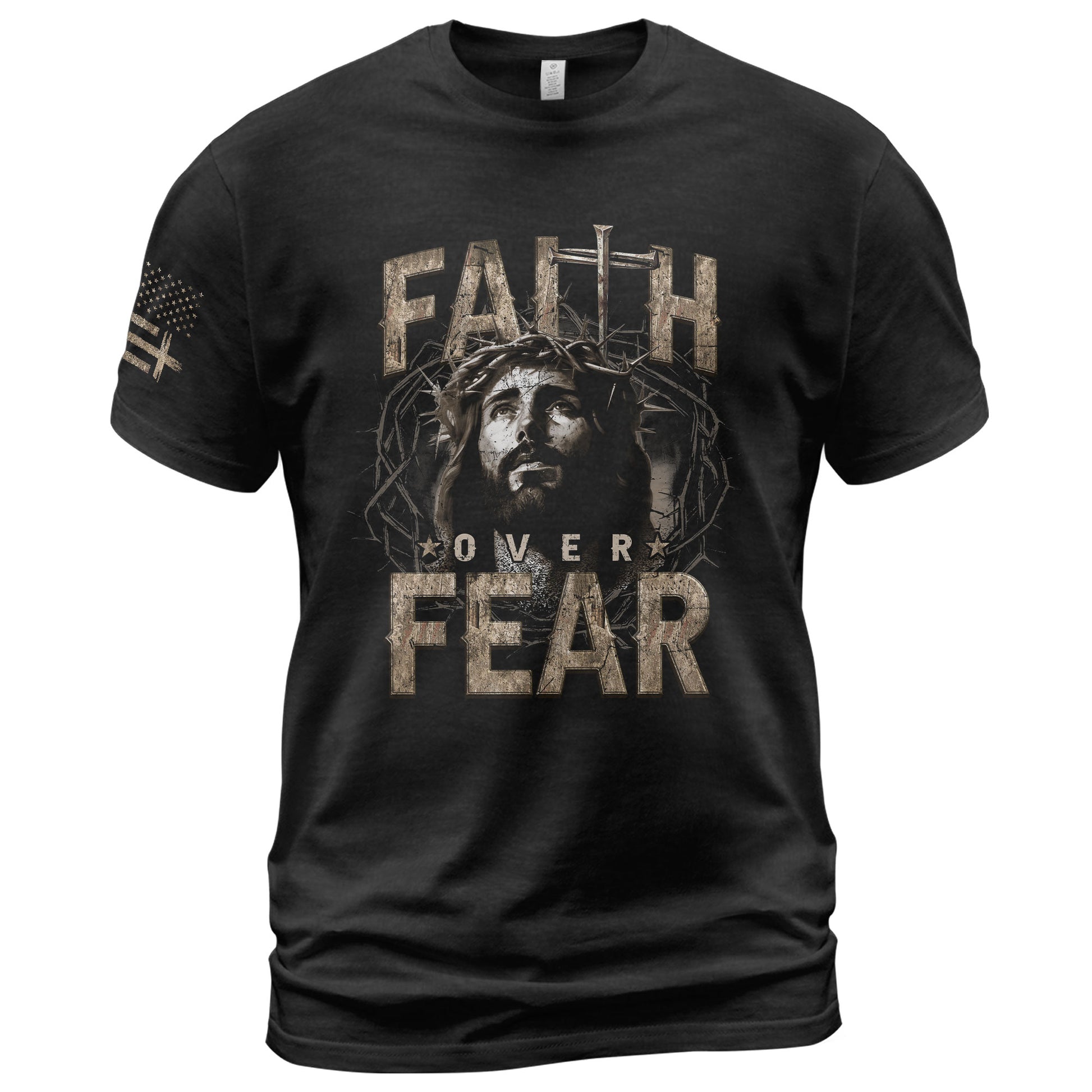 Faith Over Fear Christian Jesus Crown Cross Design, Christian Tee Shirts - Faith Shirts for Men - Rust Field Wear