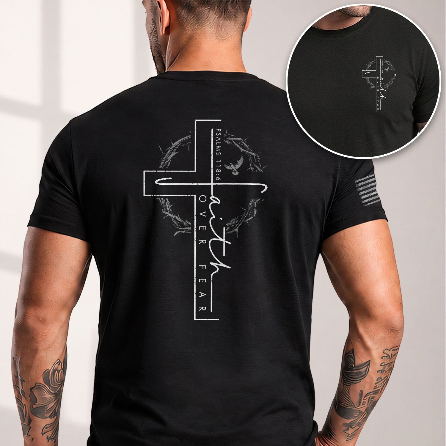 Christian Shirts for Men - Faith Over Fear Cross Crown of Thorns Psalm 118:6 Christian, Christian Tee Shirts - Rust Field Wear