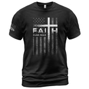 Christian Shirts for Men, Faith Over Fear Christian Cross American Flag Design - Christian Tee Shirts - Rust Field Wear