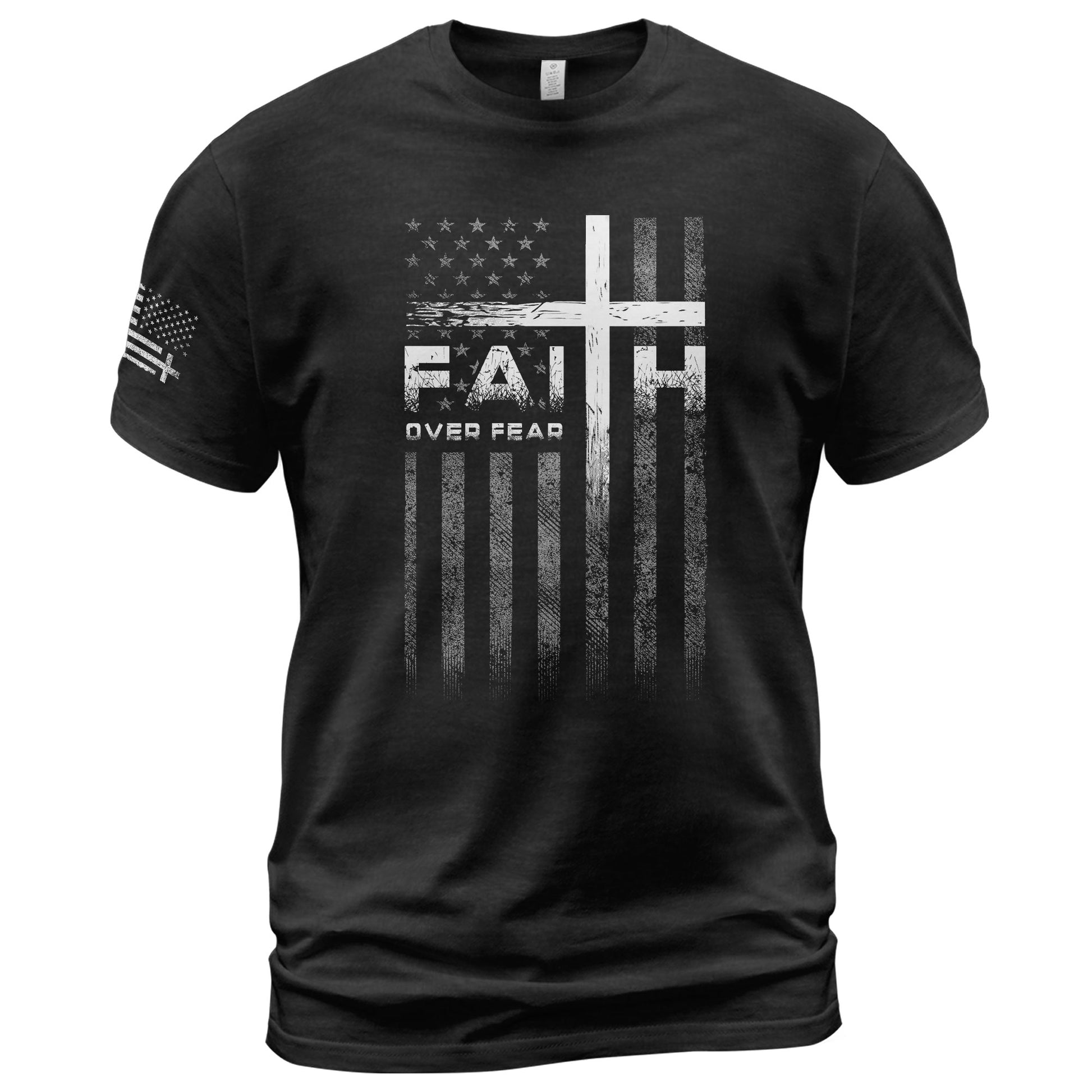 Christian Shirts for Men, Faith Over Fear Christian Cross American Flag Design - Christian Tee Shirts - Rust Field Wear