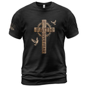 Faith Over Fear Christian Wooden Cross Crown of Thorns Design, Christian Tee Shirts - Faith Shirts for Men - Rust Field Wear