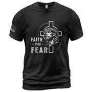 Faith Based Christian Tee Shirts, Faith Over Fear Christian Jesus Cross Crown of Thorns Design - Christian Shirts for Men - Rust Field Wear
