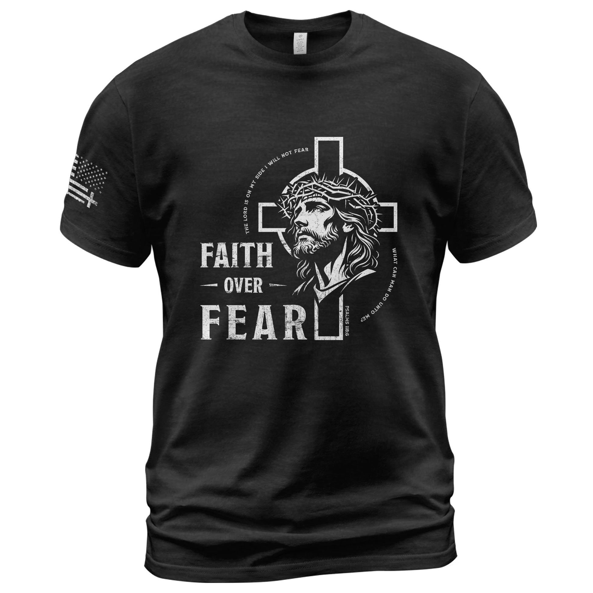 Faith Based Christian Tee Shirts, Faith Over Fear Christian Jesus Cross Crown of Thorns Design - Christian Shirts for Men - Rust Field Wear