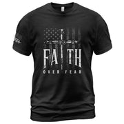 Christian Shirts for Men - Faith Over Fear Christian American Flag Cross Sword Design, Christian Tee Shirts - Rust Field Wear