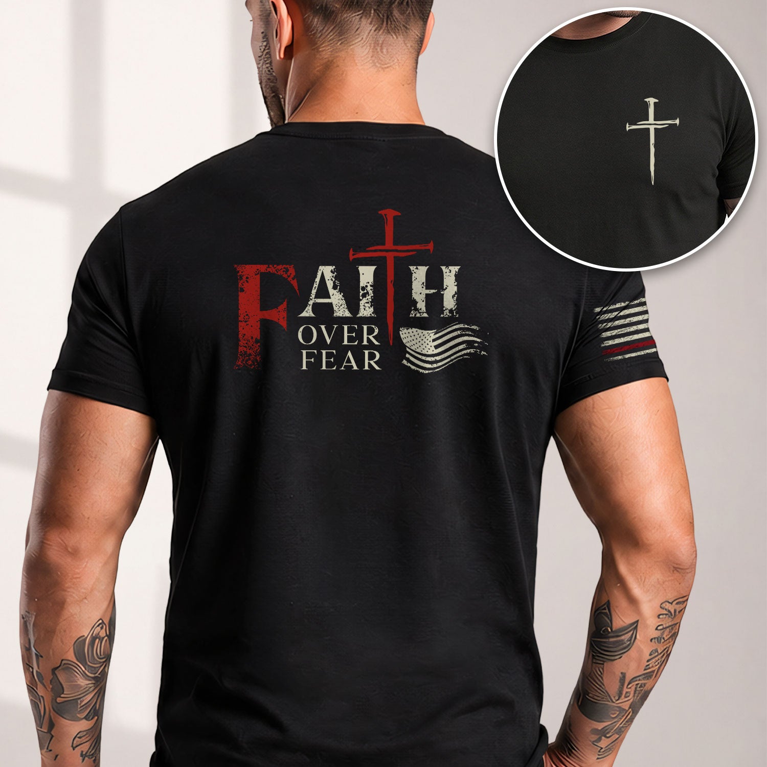 Faith Over Fear Christian Cross Patriotic Religious Jesus Shirt - Rust Field Wear