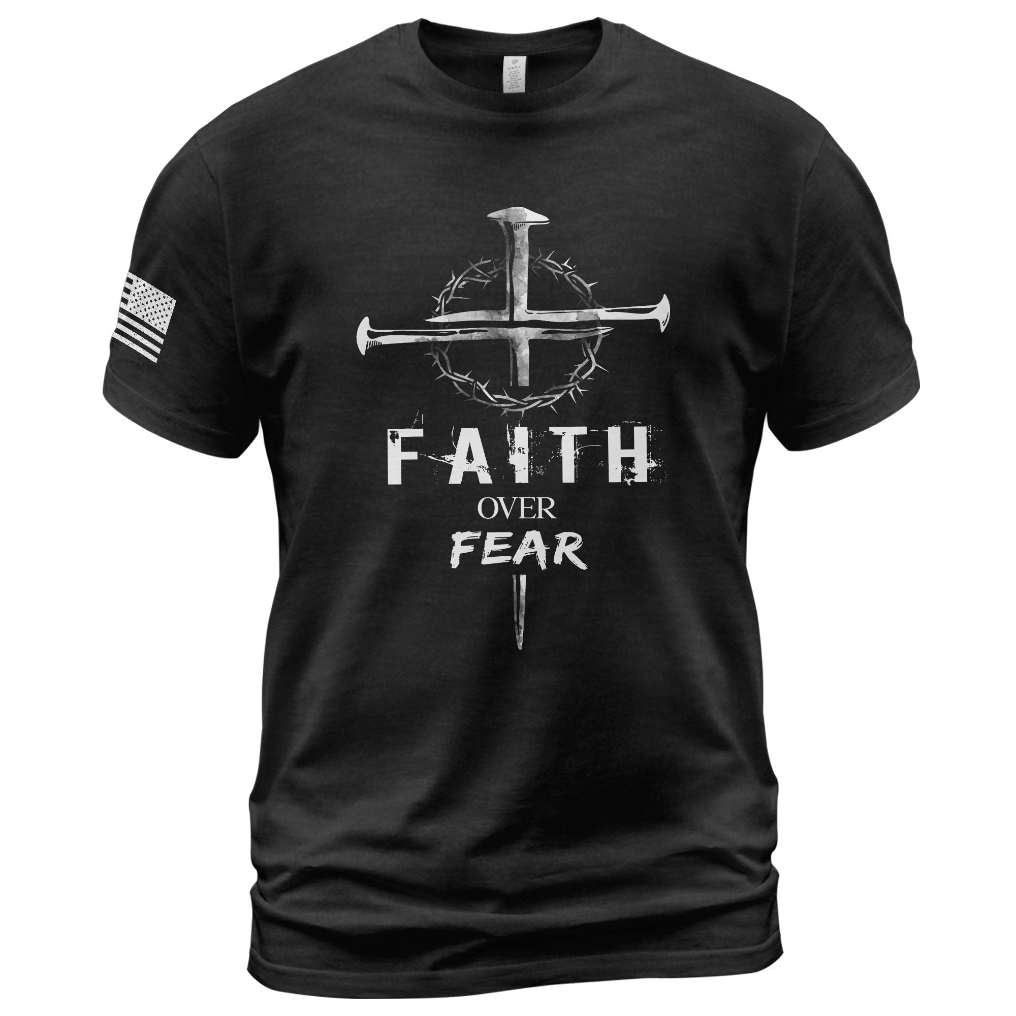 Faith Over Fear Christian Nail Cross Crown Thorns Religious - Christian Shirts for Men, Faith Based Christian Tee Shirts - Rust Field Wear