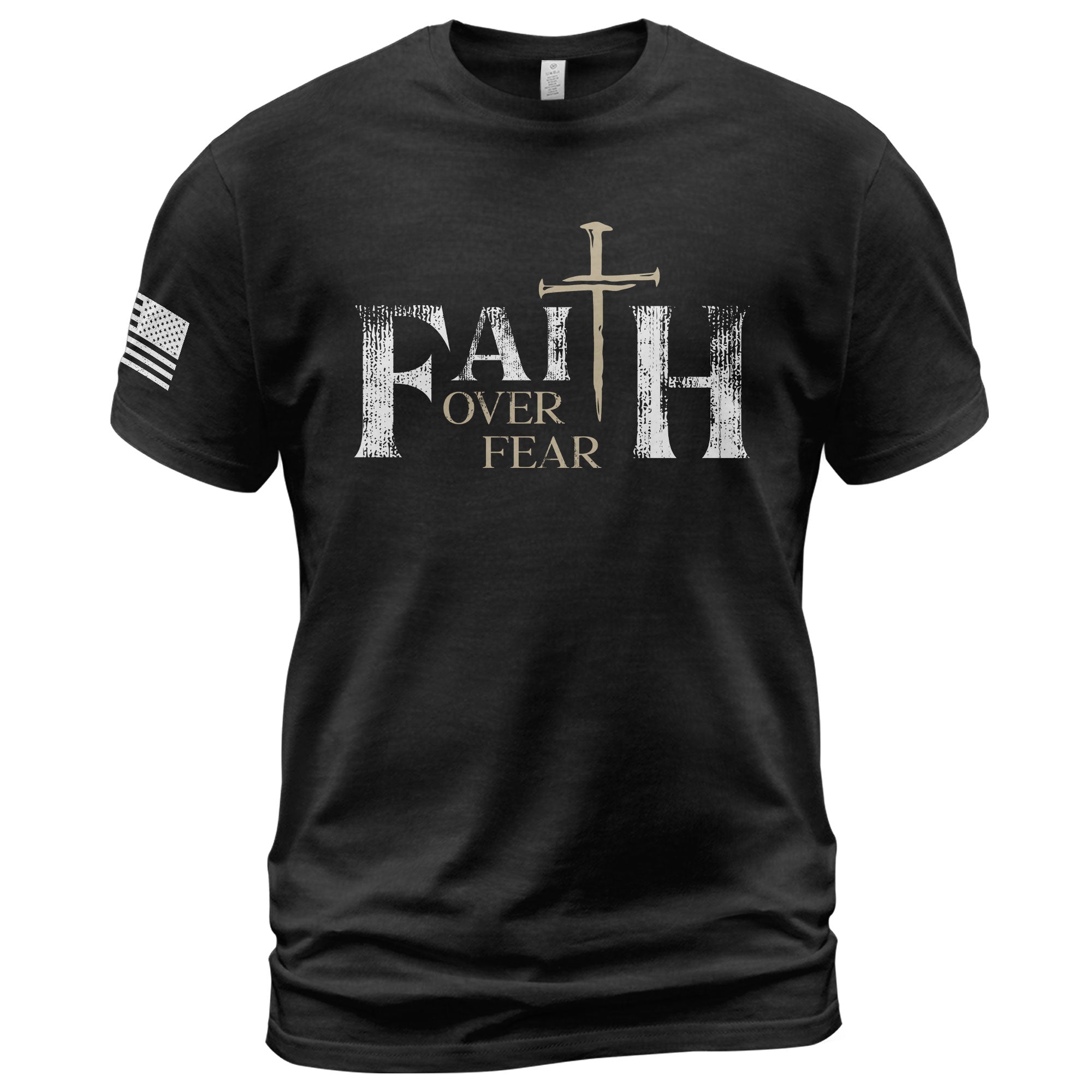 Faith Over Fear Christian Nail Cross Patriotic Religious, Christian Shirts for Men - Christian Tee Shirts - Rust Field Wear
