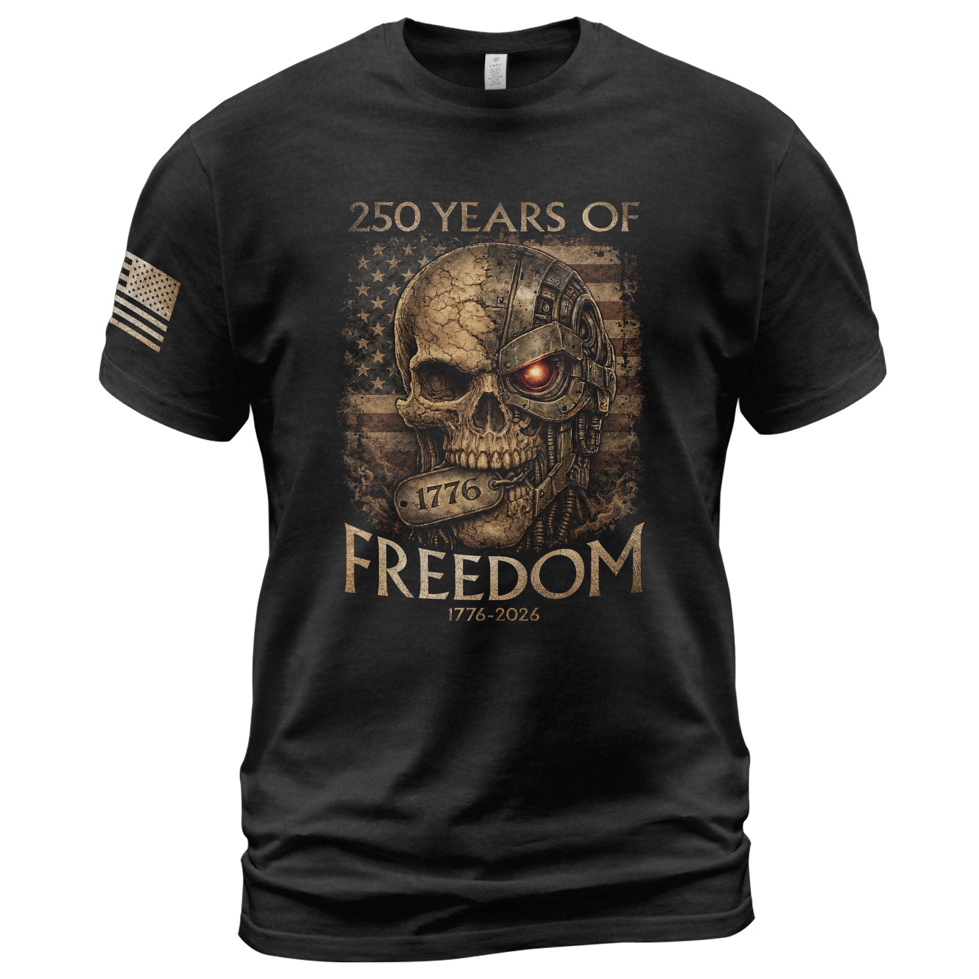 USA 250th Anniversary 250 Years Shirt 1776-2026 Mental Strength Freedom Cyborg Skull Patriotic Mens - Rust Field Wear