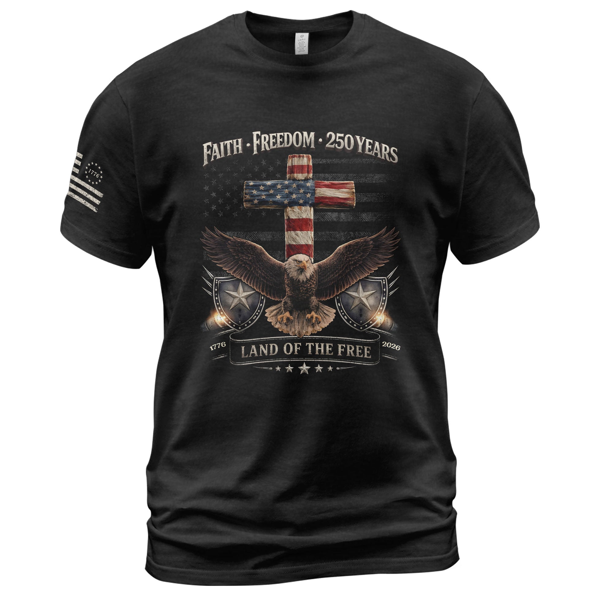 250 Years America Anniversary Shirt - Faith and Freedom Eagle Cross Christian Shirts - Rust Field Wear