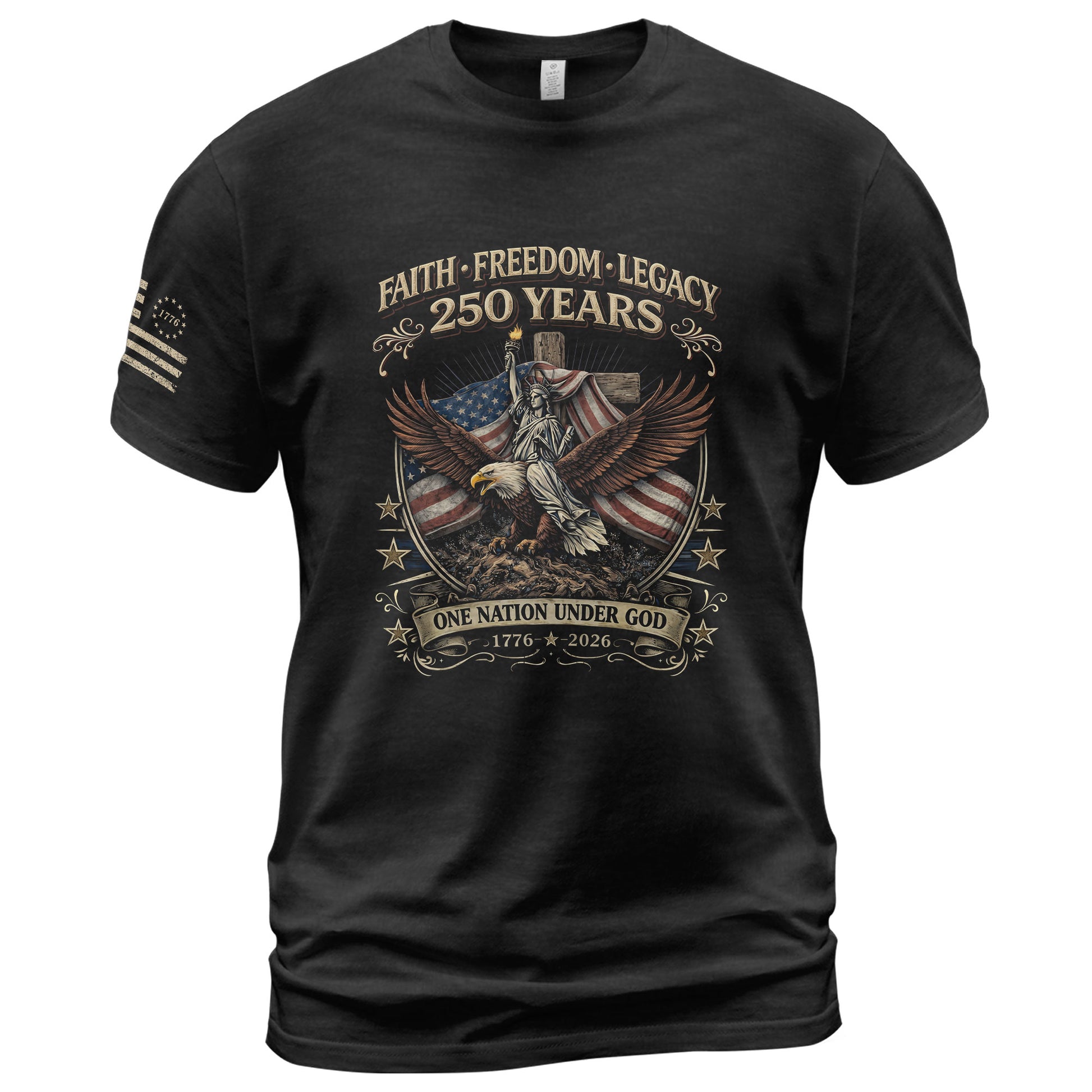250 Years America Anniversary Shirt - One Nation Under God Eagle Cross Faith and Freedom Semiquincentennial Christian T-Shirt - Rust Field Wear