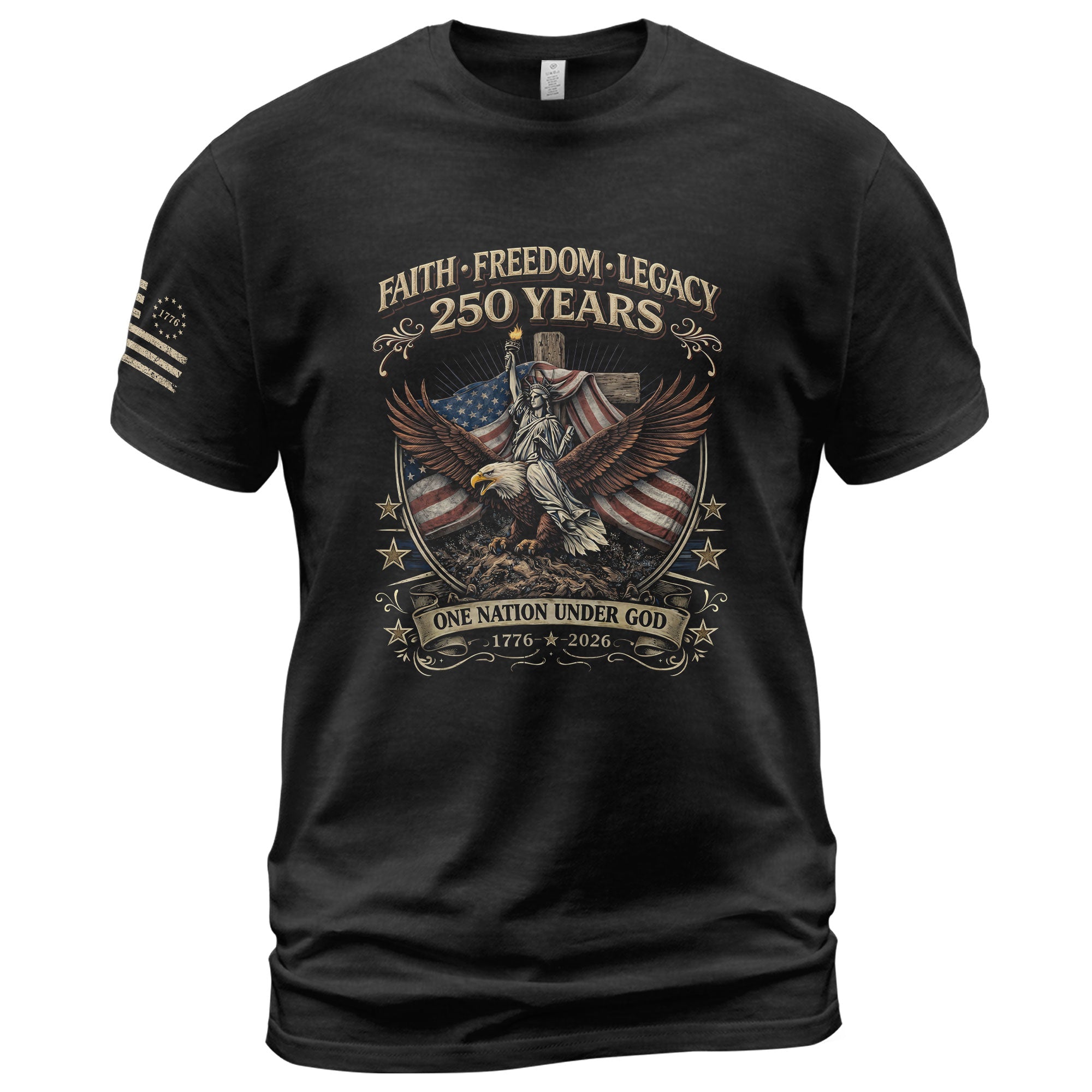 250 Years America Anniversary Shirt - One Nation Under God Eagle Cross Faith and Freedom Semiquincentennial Christian T-Shirt - Rust Field Wear