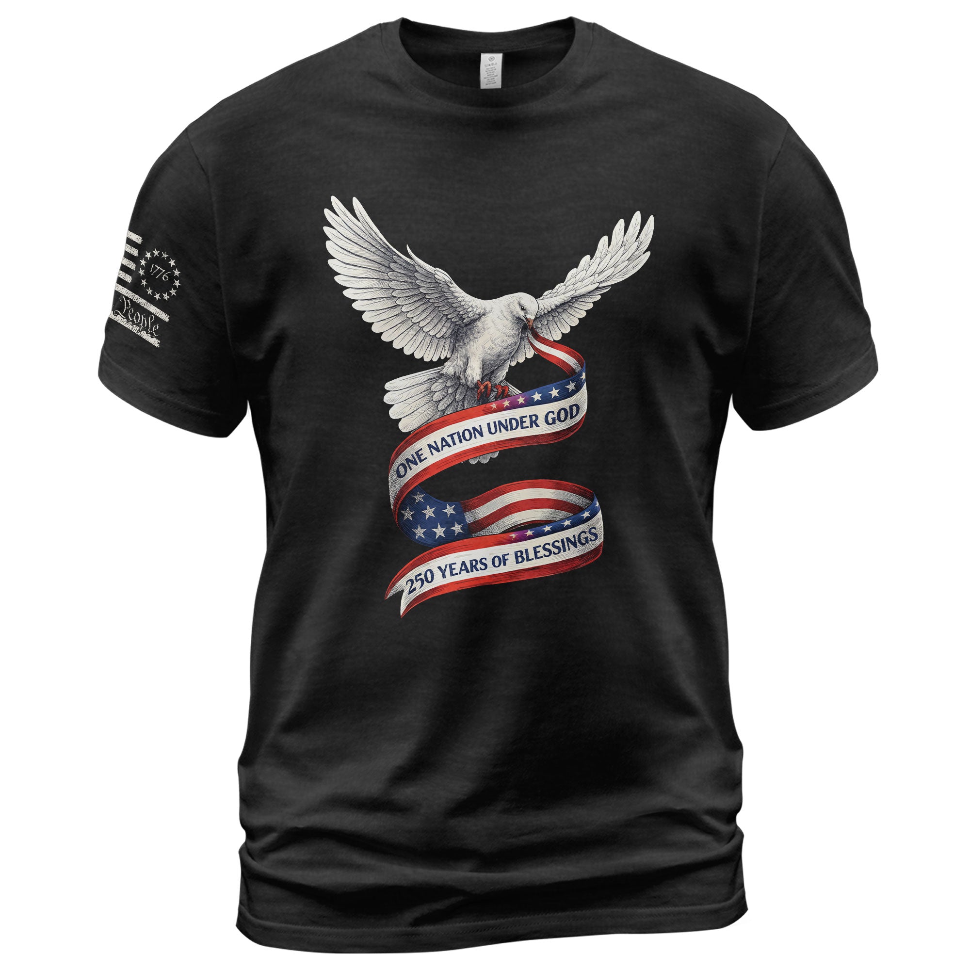 250 Years of Blessings One Nation Under God T-Shirt - Peace Dove Patriotic Graphic Tee - Rust Field Wear