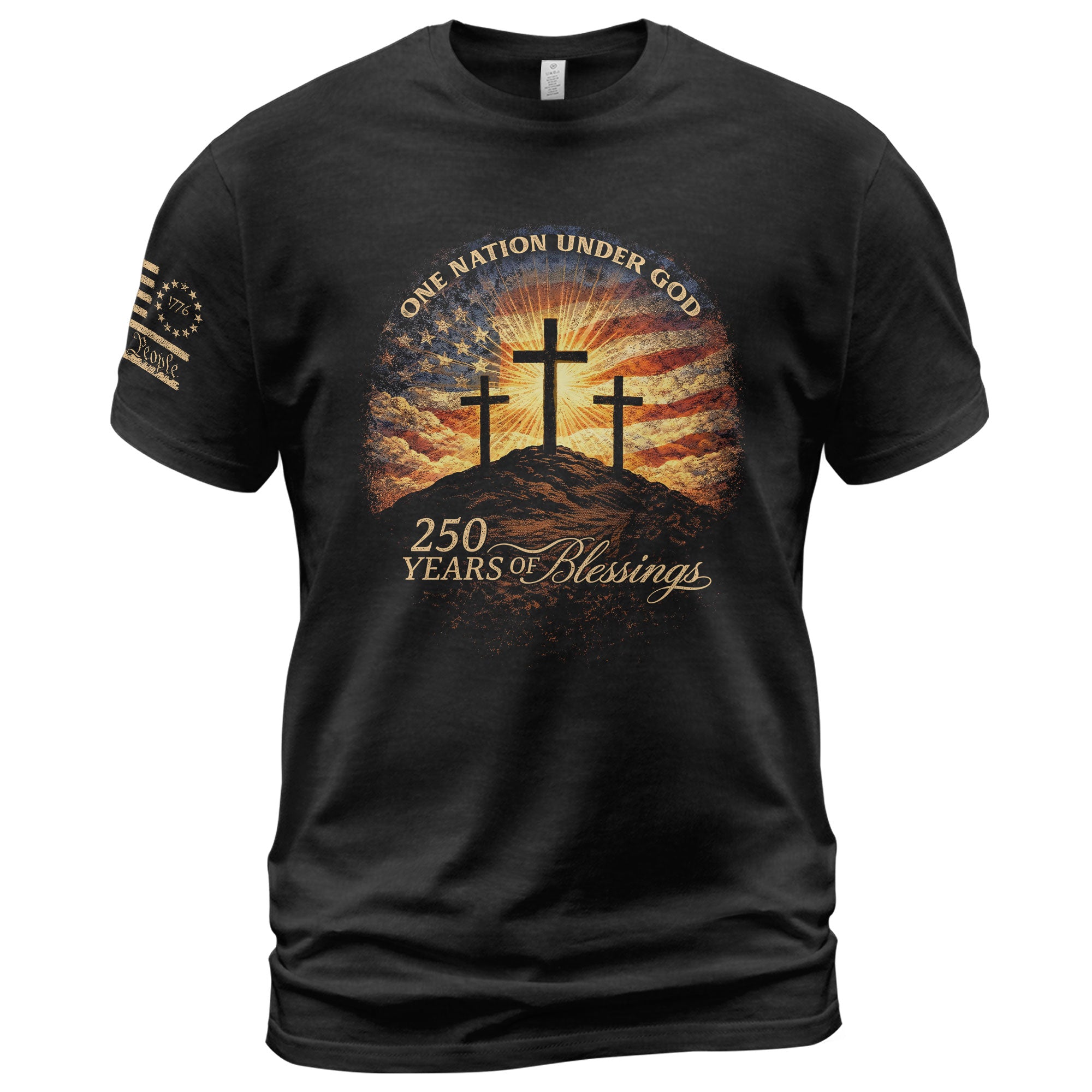 250 Years of Blessings One Nation Under God Shirt - 250th Anniversary Commemorative Crosses & Flag Tee - Rust Field Wear