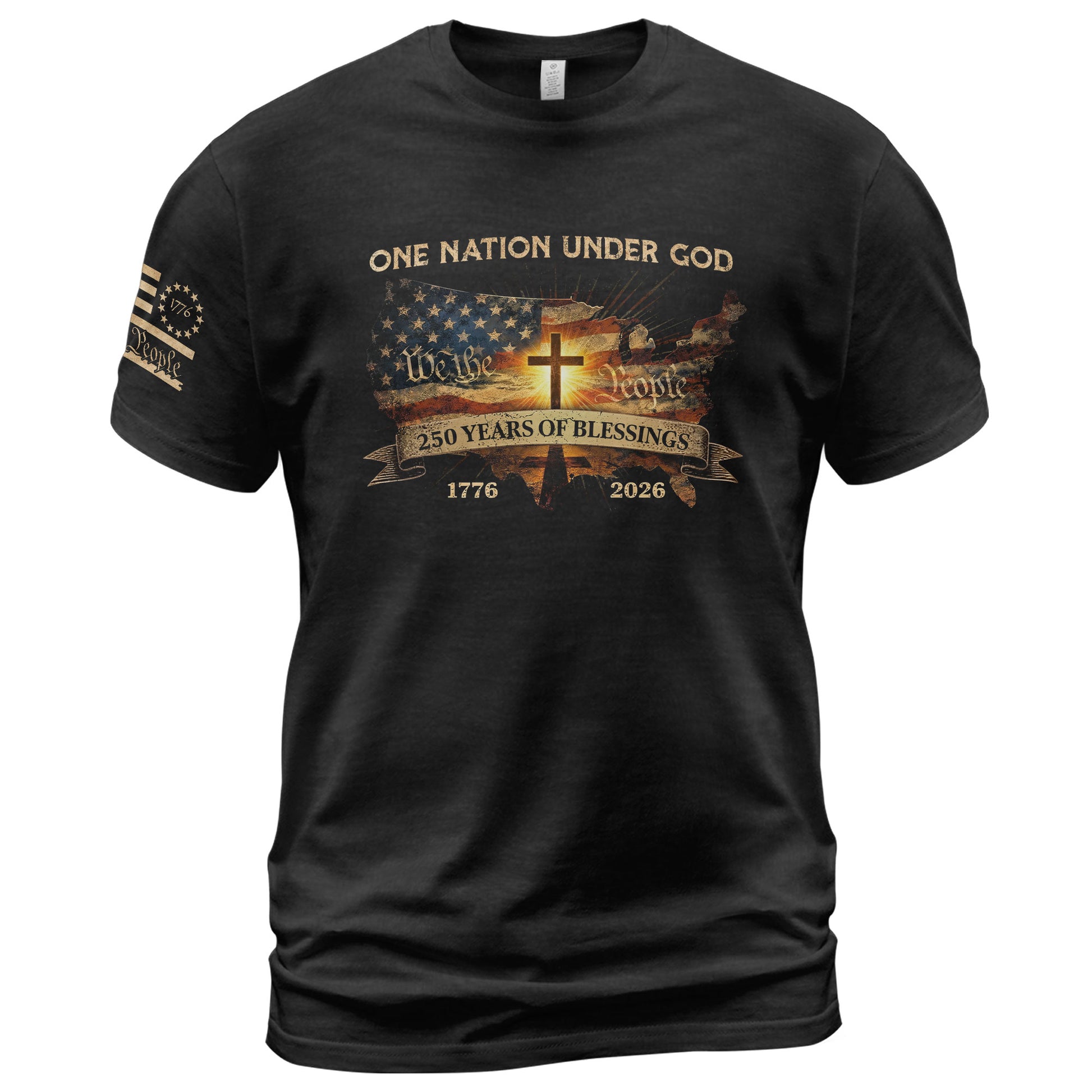 Christian Patriot 250 Years of Blessings T-Shirt - Holy Bible, "We the People" & US Flag Design - Rust Field Wear