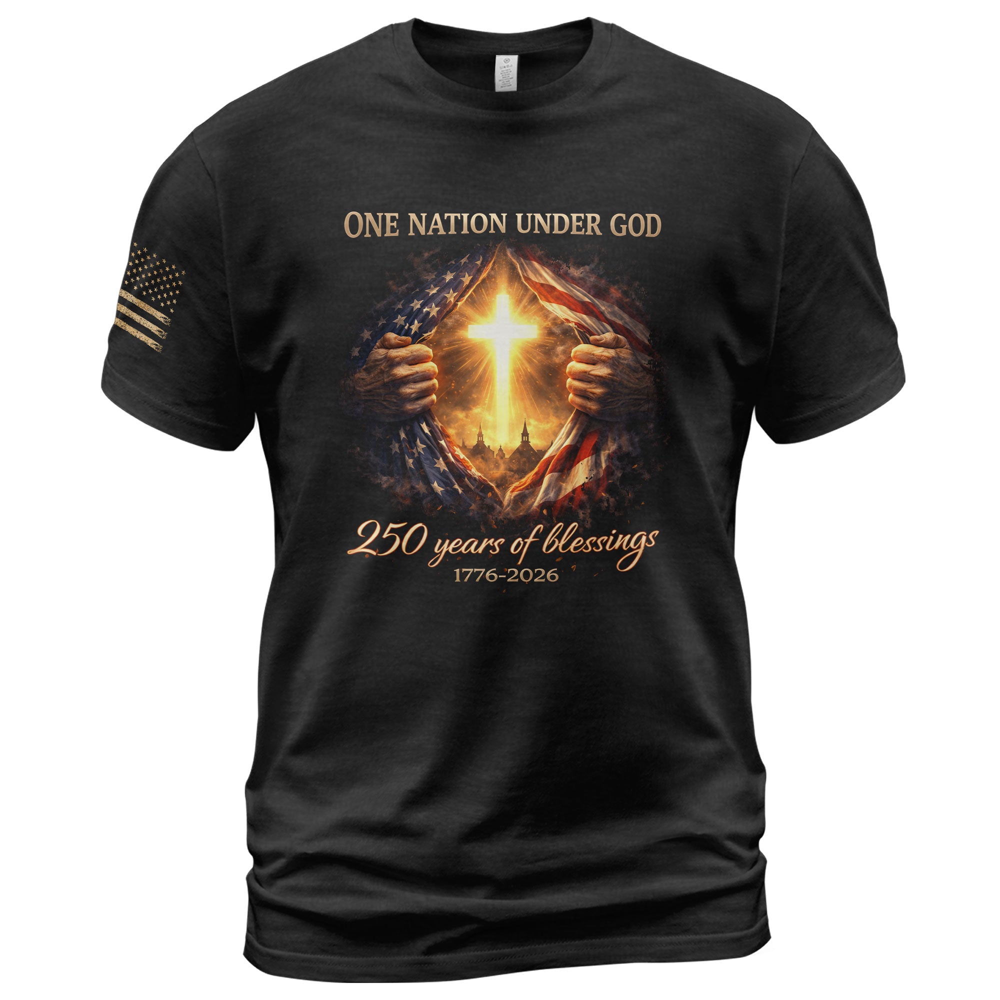 America 250th Anniversary Christian Cross Shirt – 1776-2026 One Nation Under God 250 Years of Blessings Tee - Rust Field Wear