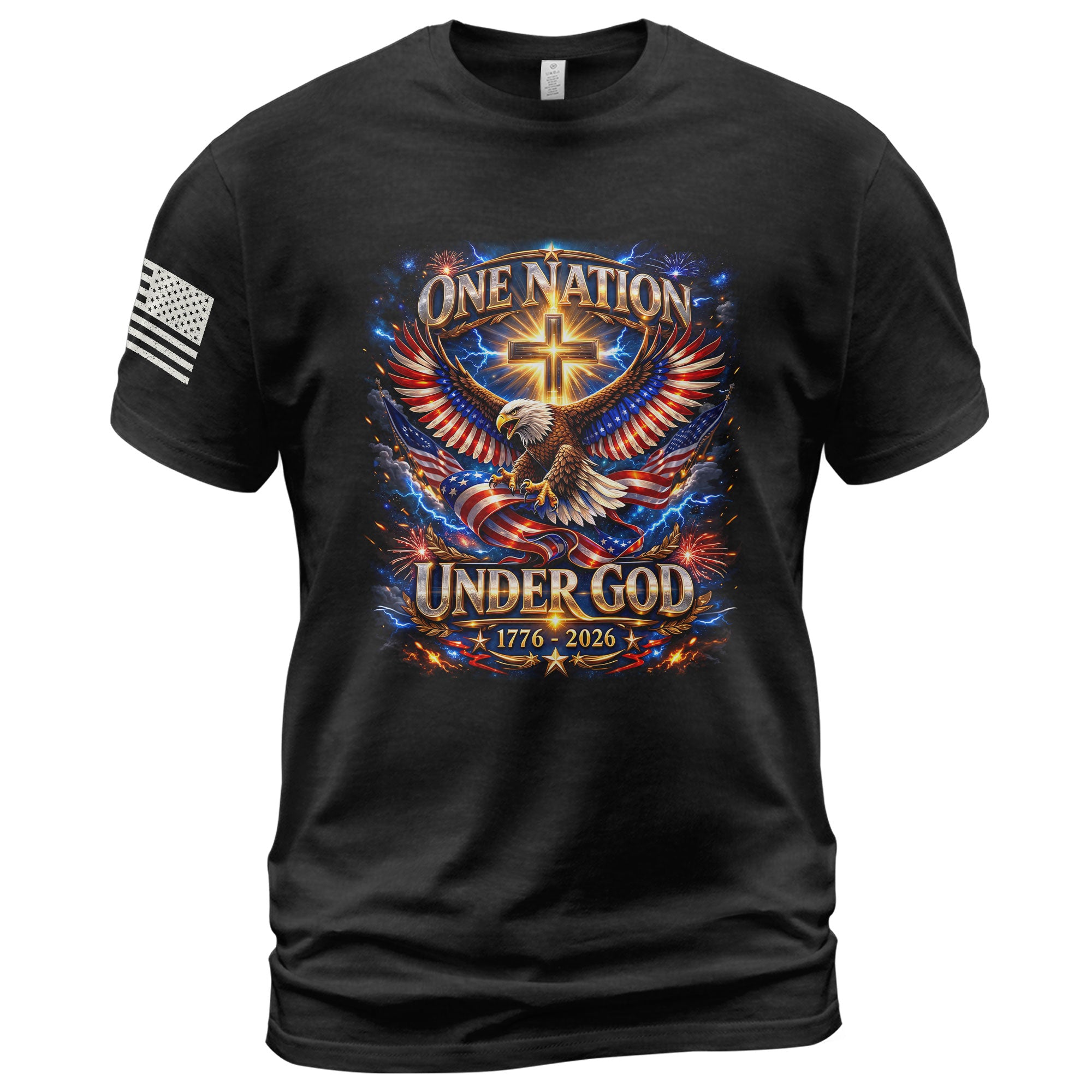 America 250th Anniversary 1776-2026 T-Shirt – USA Eagle & Cross Flag One Nation Under God 250 Years of Faith Patriotic Bootleg Shirt - Rust Field Wear