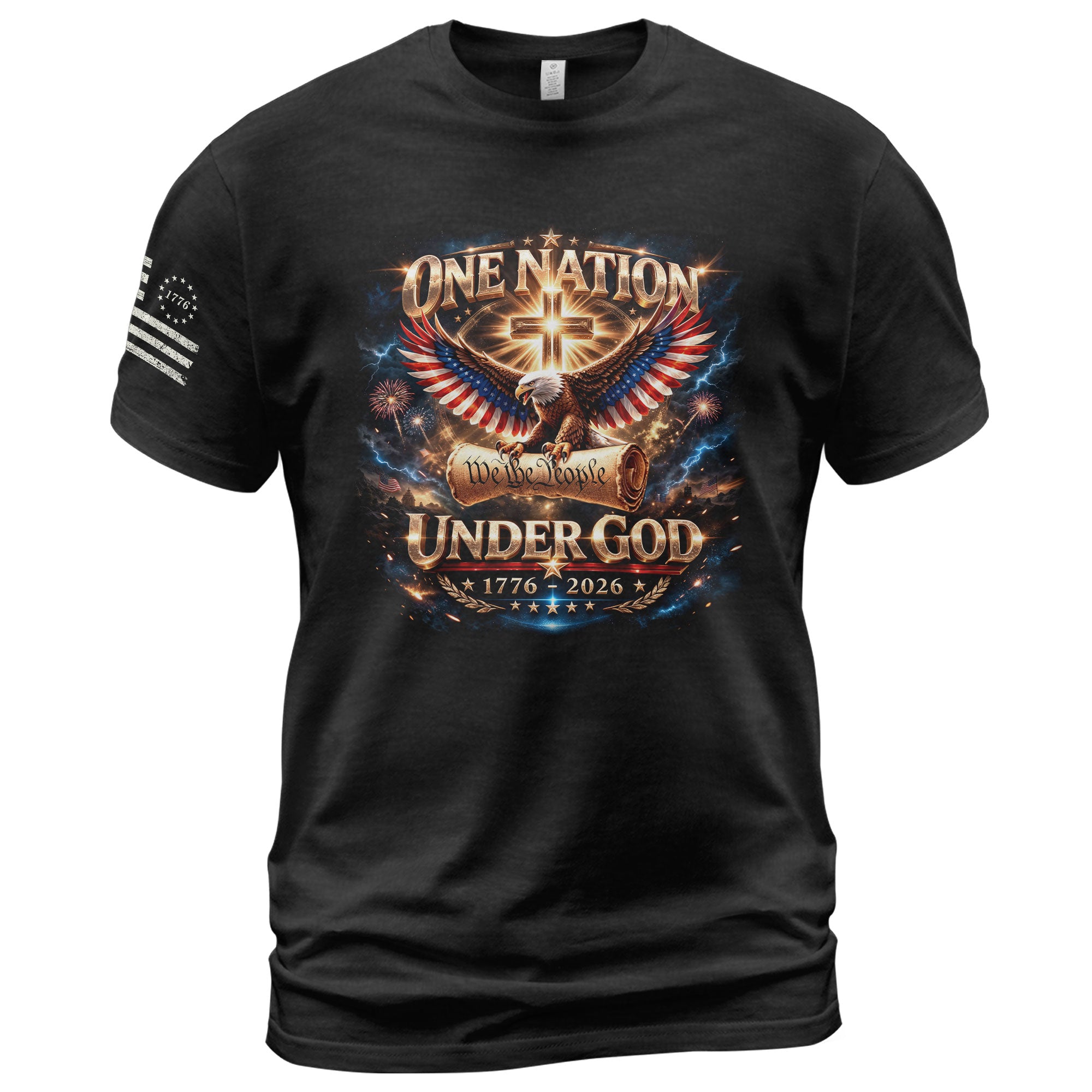 America 250th Anniversary 1776-2026 T-Shirt – We The People Eagle Cross & Constitution One Nation Under God Bootleg Shirt - Rust Field Wear