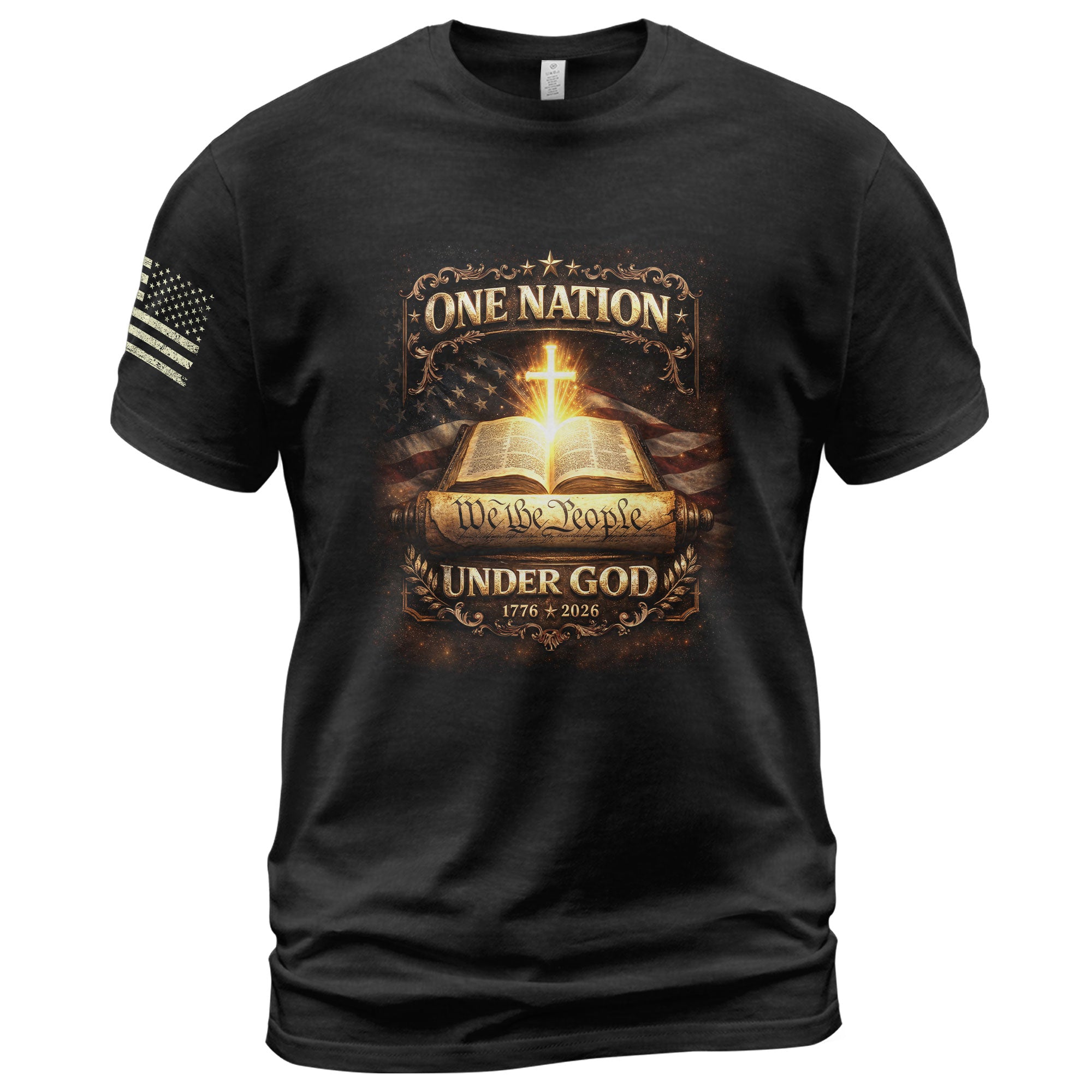 1776-2026 America 250th Anniversary T-Shirt – We The People Bible & Flag One Nation Under God 250 Years of Faith Patriotic Bootleg Tee - Rust Field Wear