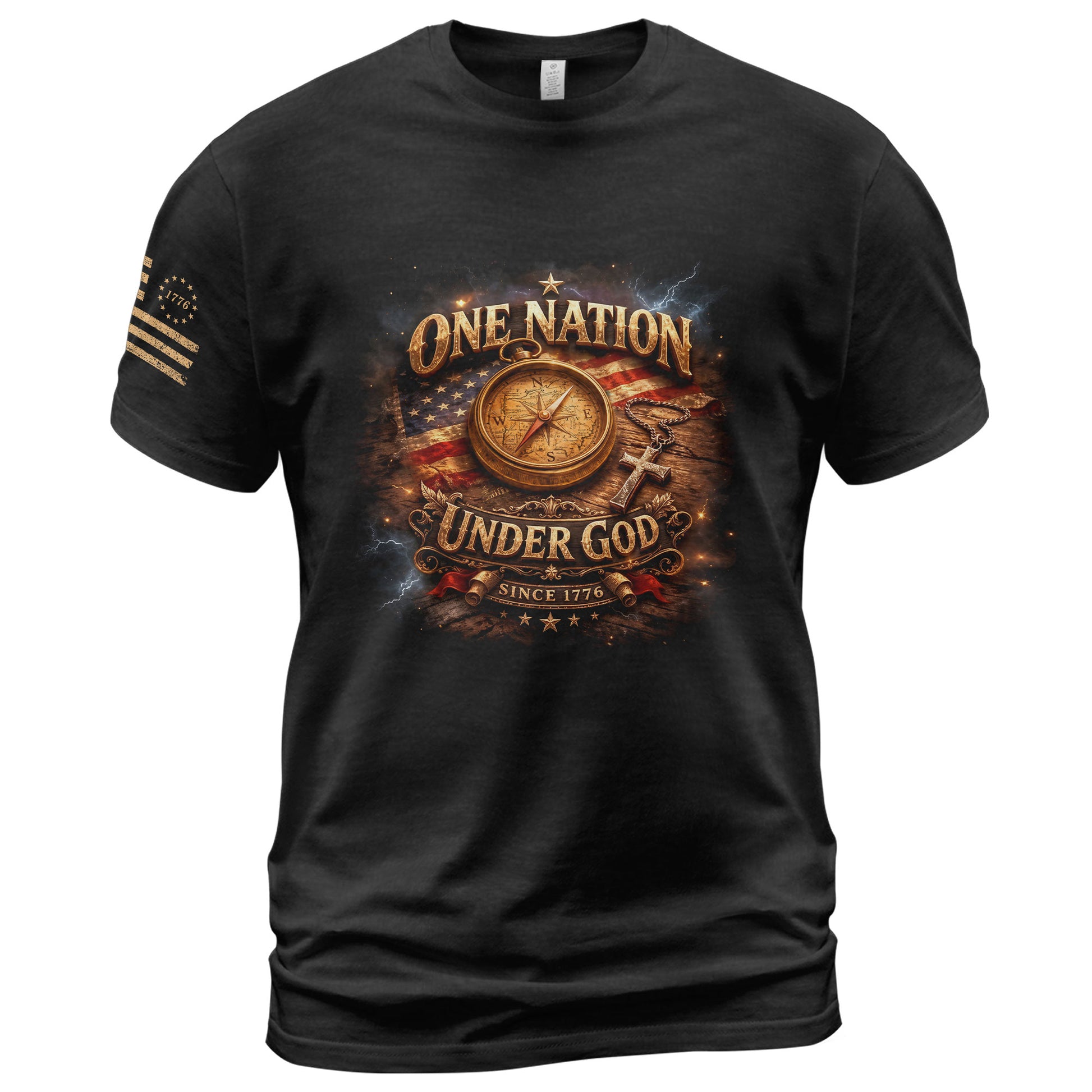 250 Years Anniversary 1776-2026 Christian Patriotic T-Shirt – Compass & Cross One Nation Under God Bible Bootleg Graphic Shirt - Rust Field Wear